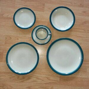 WEDGWOOD Blue Pacific-6 Piece Service Dinner,Salad,Soup,Bread,Cup/Saucer-Coupe-E